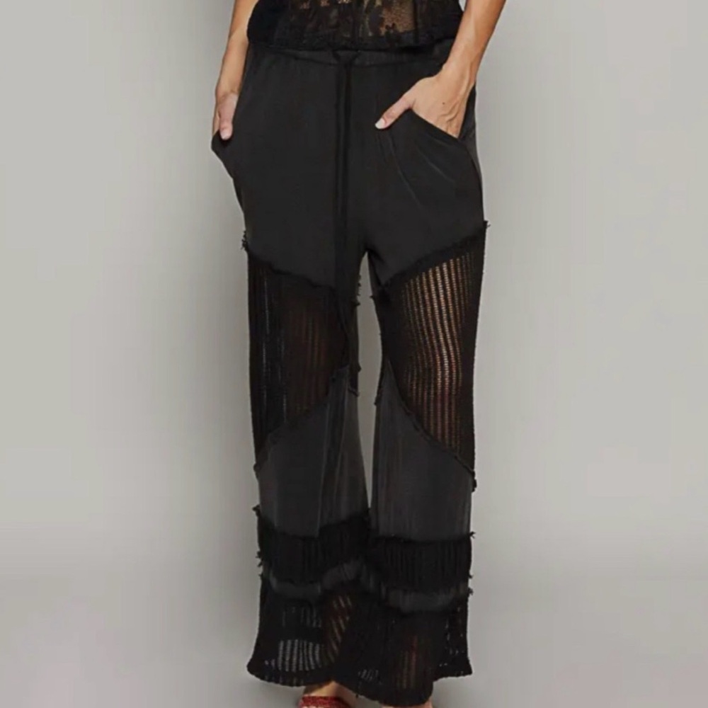 POL Black Mesh Panel Pants